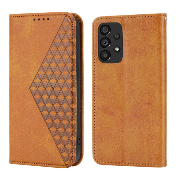 Cubic Grid Calf Texture Magnetic Closure Leatherette Phone Case For Xiaomi Redmi Note 10 4G/Note 10S 4G/Poco M5s 4G/Note 11SE India(Yellow)