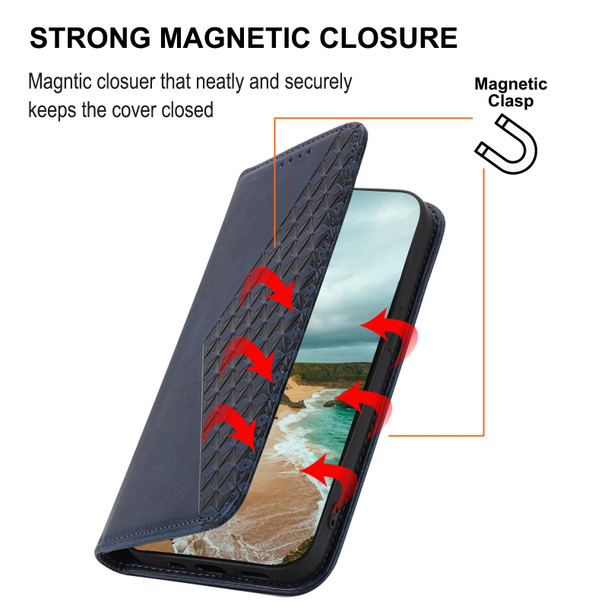 For Xiaomi 12 Pro/12S Pro Cubic Grid Calf Texture Magnetic Closure Leather Phone Case(Blue)