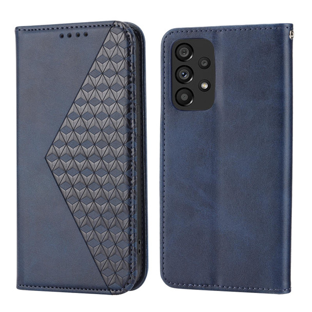 Cubic Grid Calf Texture Magnetic Closure Leatherette Phone Case  For Xiaomi Redmi Note 10 4G/Note 10S 4G/Poco M5s 4G/Note 11SE India(Blue)