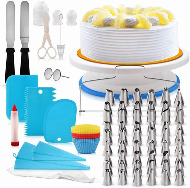 106 in 1 Cake Turntable Set Stainless Steel Decorating Mouth Cake Decorating Baking Tool(Blue)