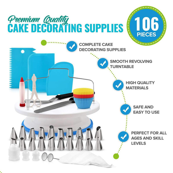 106 in 1 Cake Turntable Set Stainless Steel Decorating Mouth Cake Decorating Baking Tool(Blue)