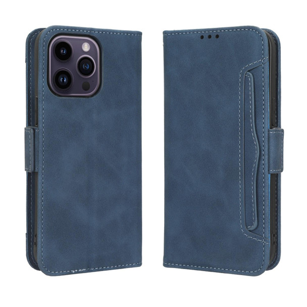 For iPhone 14 Pro Max Skin Feel Calf Texture Card Slots Leatherette Phone Case(Blue)