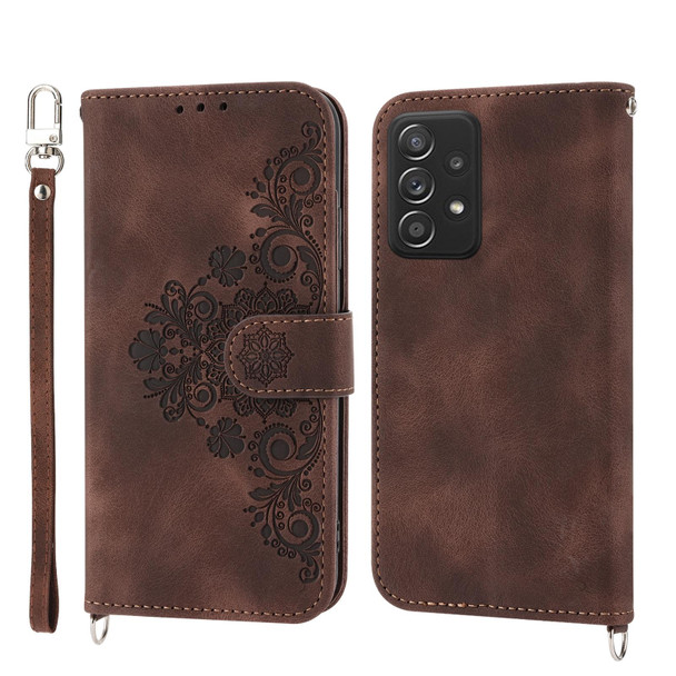 For Xiaomi Redmi Note 10 Pro Skin-feel Flowers Embossed Wallet Leather Phone Case(Brown)