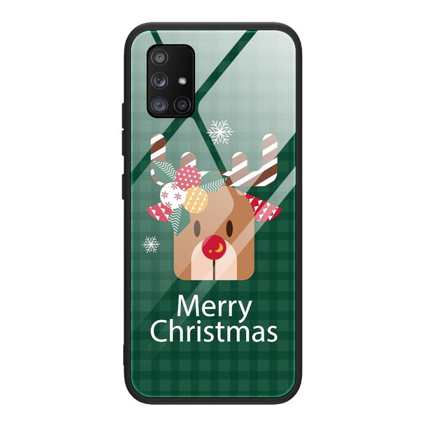 For Samsung Galaxy A41 Christmas Glass Phone Case(Deer Head)