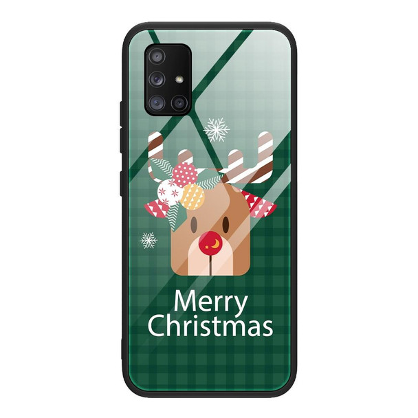 For Samsung Galaxy A51 5G Christmas Glass Phone Case(Deer Head)