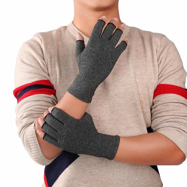 Gray A Pair Sports Breathable Health Care Half Finger Gloves Rehabilitation Training Arthritis Pressure Gloves, Size:M
