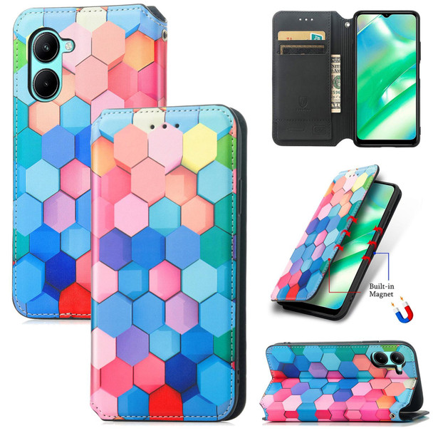 For Realme C33 CaseNeo Colorful Magnetic Leatherette Phone Case(Colorful Cube)