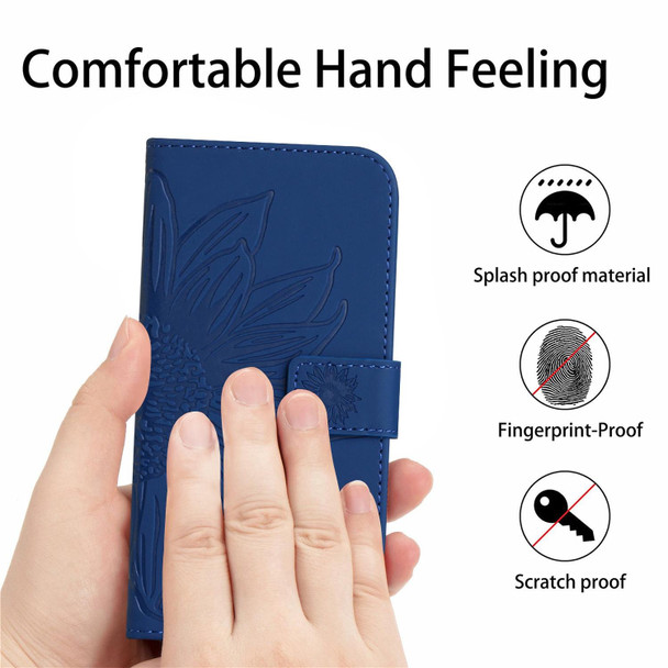 For OPPO Reno7 Lite/Reno8 Lite/Reno7 Z 5G Skin Feel Sun Flower Pattern Flip Leatherette Phone Case with Lanyard(Dark Blue)