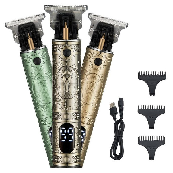 Vintage Pharaoh Engraving USB Rechargeable Hair Clipper With LCD Display(Yellow)