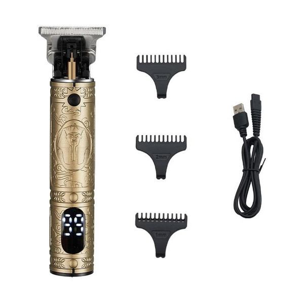 Vintage Pharaoh Engraving USB Rechargeable Hair Clipper With LCD Display(Yellow)