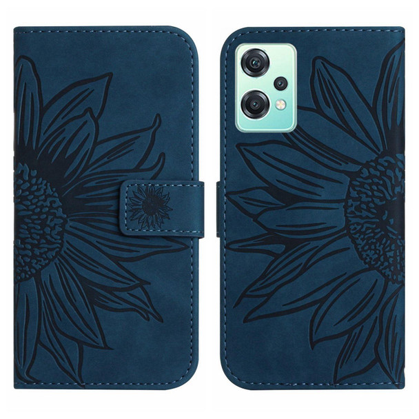 For Realme 9 Pro 5G Skin Feel Sun Flower Pattern Flip Leatherette Phone Case with Lanyard(Inky Blue)