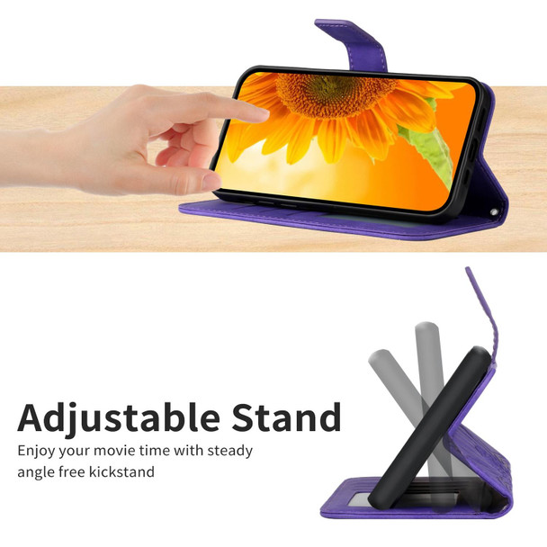 For OnePlus 10T Skin Feel Sun Flower Pattern Flip Leatherette Phone Case with Lanyard(Dark Purple)