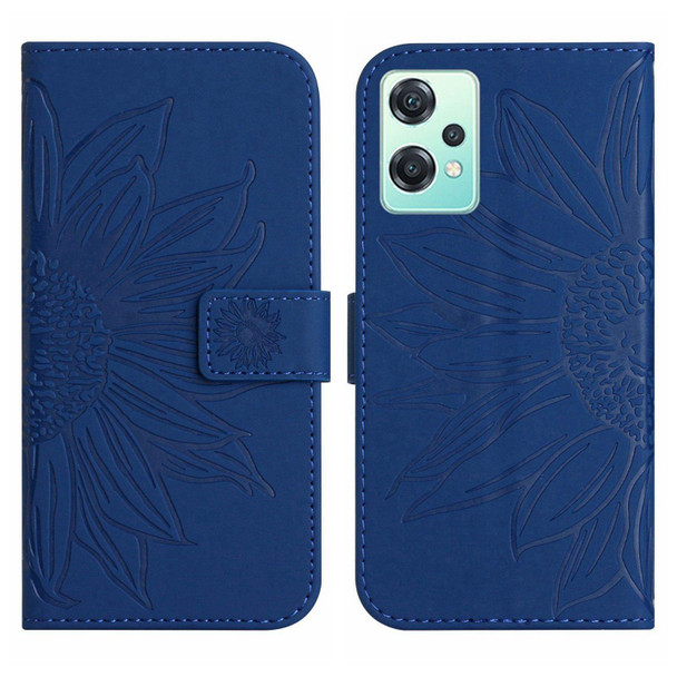 For Realme 9 Pro 5G Skin Feel Sun Flower Pattern Flip Leatherette Phone Case with Lanyard(Dark Blue)