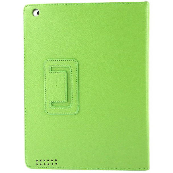 High Quality Litchi Texture Folding Leather with Sleep / Wake-up & Holder Function for iPad 2 / iPad 3 / iPad 4 (Green)