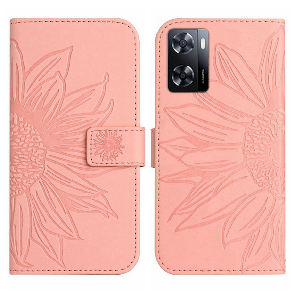 For OPPO A57 4G/A57 5G/A77 4G/A77 5G Skin Feel Sun Flower Pattern Flip Leatherette Phone Case with Lanyard(Pink)