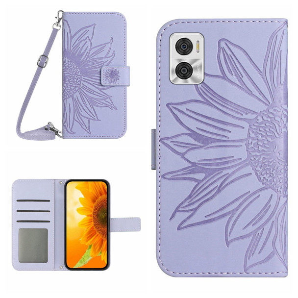 For Motorola Moto E22 4G/E22i 4G Skin Feel Sun Flower Pattern Flip Leatherette Phone Case with Lanyard(Purple)