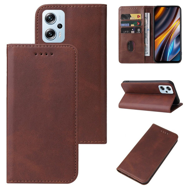 For Xiaomi Poco X4 GT Magnetic Closure Leather Phone Case(Brown)