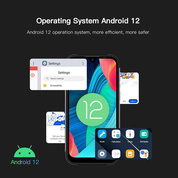 UNIWA W555 Rugged Phone, 3GB+32GB, Dual Rear Cameras, IP68 Waterproof Dustproof Shockproof, 5.71 inch Android 12.0 MTK6761 Quad Core up to 2.0GHz, Network: 4G, NFC, OTG, Global Version (Black)