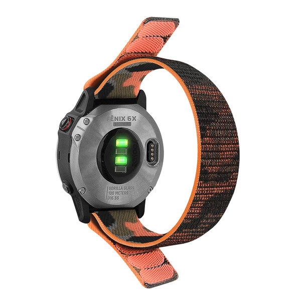 For Garmin Fenix 7 Hook And Loop Fastener Nylon Watch Band(Orange Camouflage)