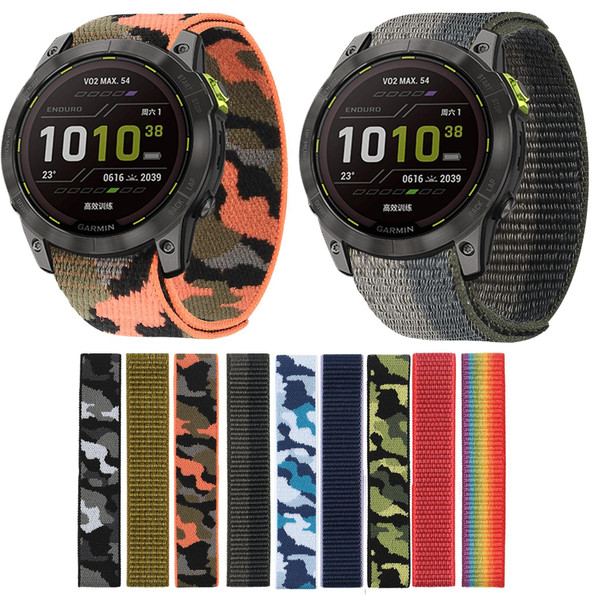 For Garmin Fenix 7 Hook And Loop Fastener Nylon Watch Band(Orange Camouflage)