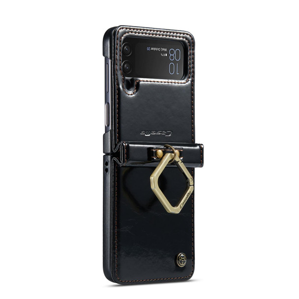 For Samsung Galaxy Z Flip4 CaseMe 003 Crazy Horse Texture Leatherette Phone Case with Lanyard(Black)