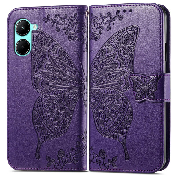 For OPPO Realme C33 Butterfly Love Flower Embossed Leatherette Phone Case(Purple)