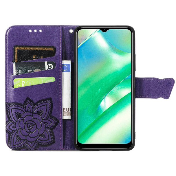 For OPPO Realme C33 Butterfly Love Flower Embossed Leatherette Phone Case(Purple)