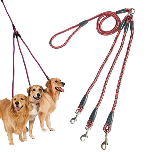 140cm 3 In 1 Leash Multi-head Dog Walking Rope(Red)