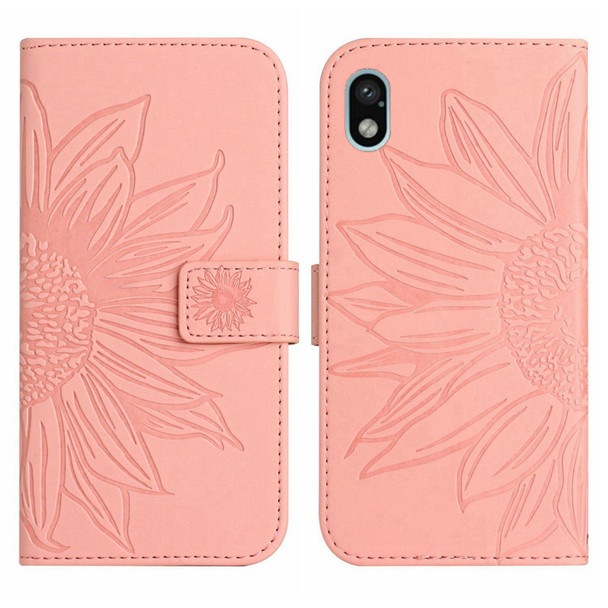 For Sony Xperia ACE III Skin Feel Sun Flower Pattern Flip Leatherette Phone Case with Lanyard(Pink)