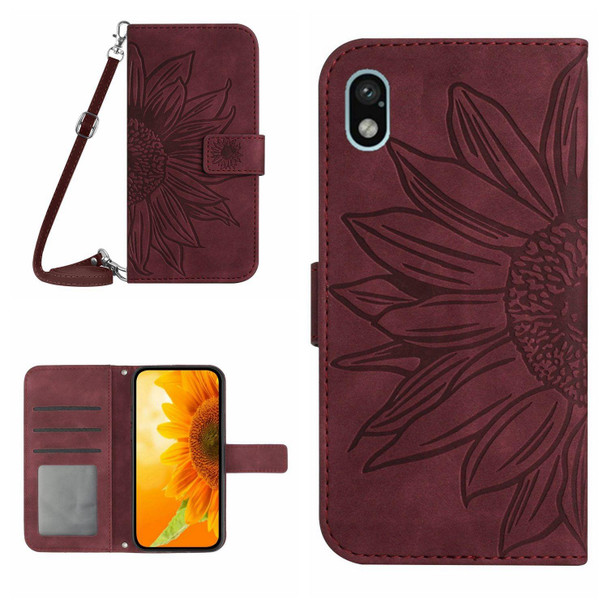 For Sony Xperia ACE III Skin Feel Sun Flower Pattern Flip Leatherette Phone Case with Lanyard(Wine Red)