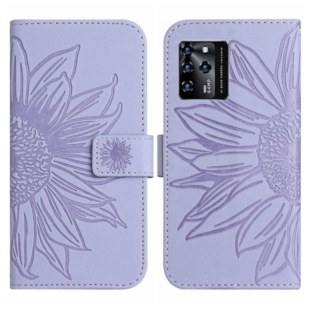 For ZTE Blade V30 Skin Feel Sun Flower Pattern Flip Leather Phone Case with Lanyard(Purple)