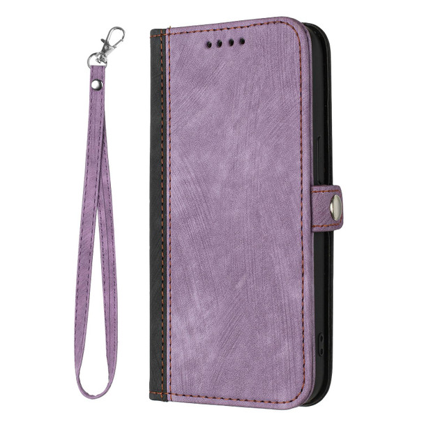 For iPhone XR Side Buckle Double Fold Hand Strap Leatherette Phone Case(Purple)