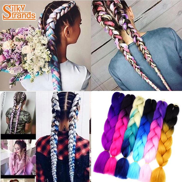 Fashion Color Gradient Individual Braid Wigs Chemical Fiber Big Braids, Length: 60cm(28Black+Pink+Lake Blue)