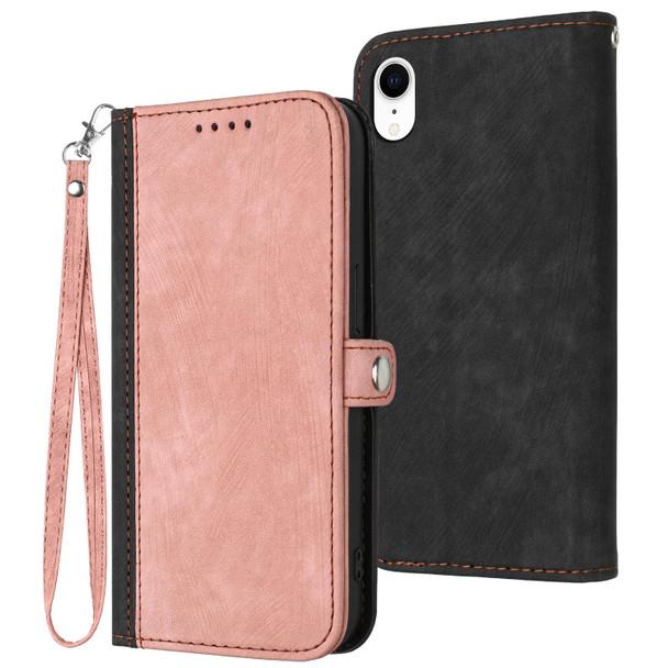 For iPhone XR Side Buckle Double Fold Hand Strap Leatherette Phone Case(Pink)