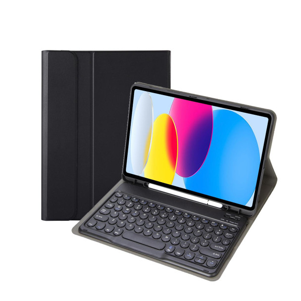 For iPad 10th Gen 10.9 2022 YA10B Lambskin Texture Bluetooth Keyboard Leatherette Tablet Case with Pen Slot(Black)