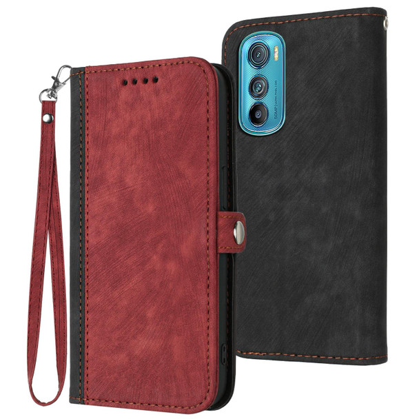 For Motorola Edge 30 Side Buckle Double Fold Hand Strap Leatherette Phone Case(Red)