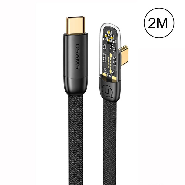 USAMS US-SJ584 PD 100W Iceflake Series Type-C to Type-C Right Angle Transparent Fast Charge Data Cable, Cable Length:2m(Black)