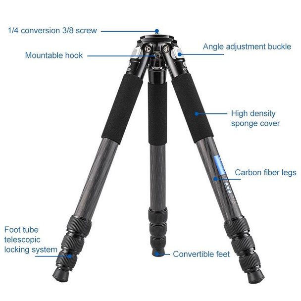 BEXIN RC334 Portable Collapsible Carbon Fiber Camera Tripod