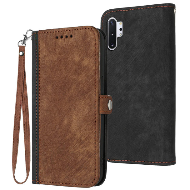 For Samsung Galaxy Note10+ Side Buckle Double Fold Hand Strap Leatherette Phone Case(Brown)