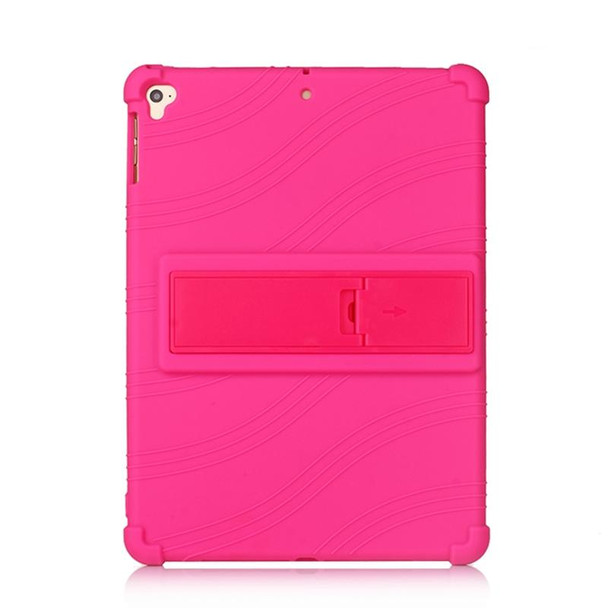 For iPad 6 (9.7 Universal) Tablet PC Silicone Protective Case with Invisible Bracket(Rose Red)