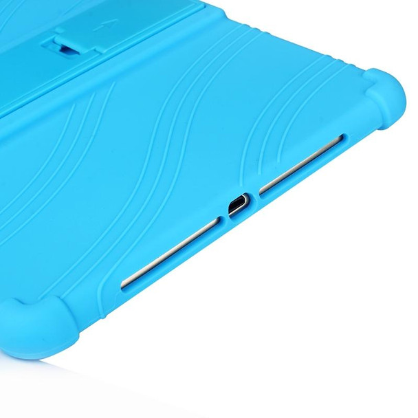 For iPad 6 (9.7 Universal) Tablet PC Silicone Protective Case with Invisible Bracket(Sky Blue)