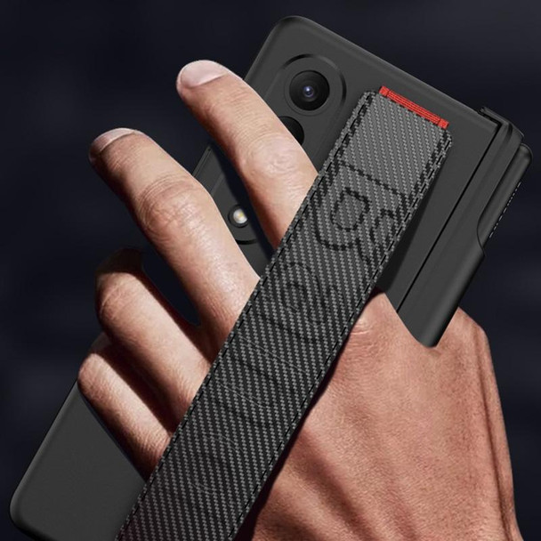 For Samsung Galaxy Z Fold4 GKK Integrated Magnetic Folding Hinge Phone Case with Wrist Strap & Pen Holder(Black)