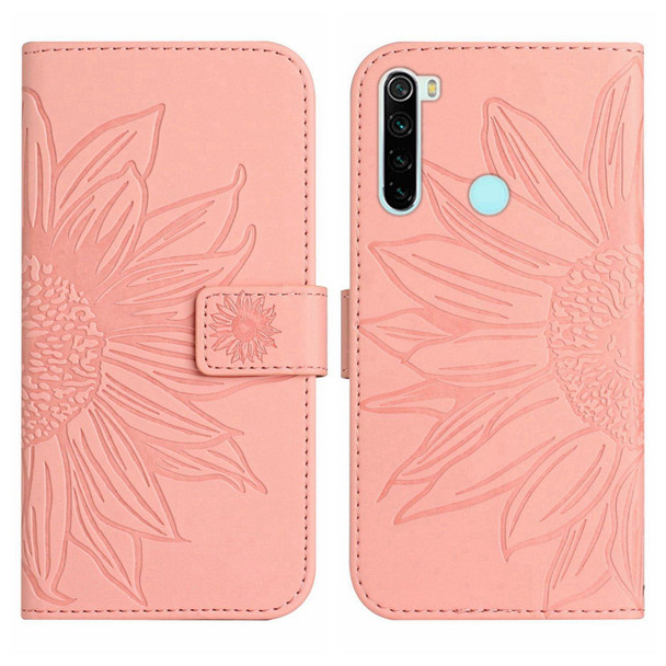 For Xiaomi Redmi Note 8 / Note 8 2021 Skin Feel Sun Flower Pattern Flip Leather Phone Case with Lanyard(Pink)