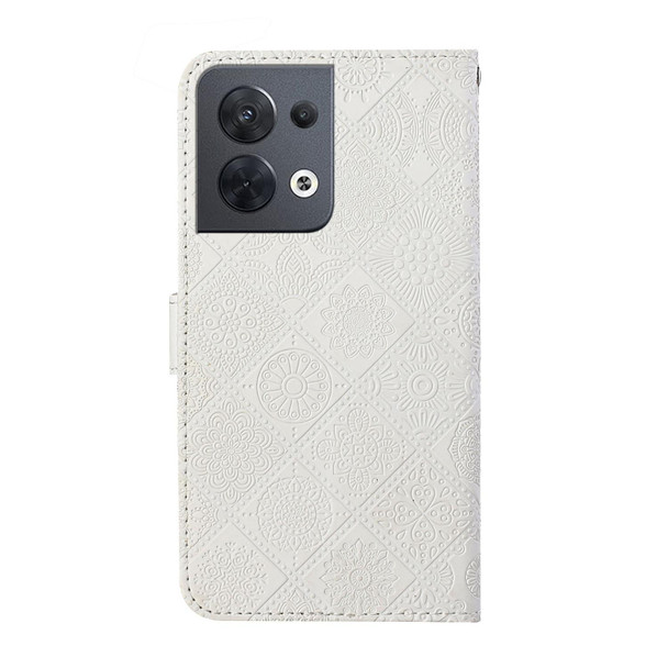 For OPPO Reno8 Ethnic Style Embossed Pattern Leatherette Phone Case(White)