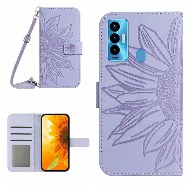 For Tecno Camon 18i Skin Feel Sun Flower Pattern Flip Leatherette Phone Case with Lanyard(Purple)