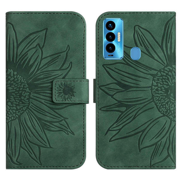 For Tecno Camon 18i Skin Feel Sun Flower Pattern Flip Leatherette Phone Case with Lanyard(Green)