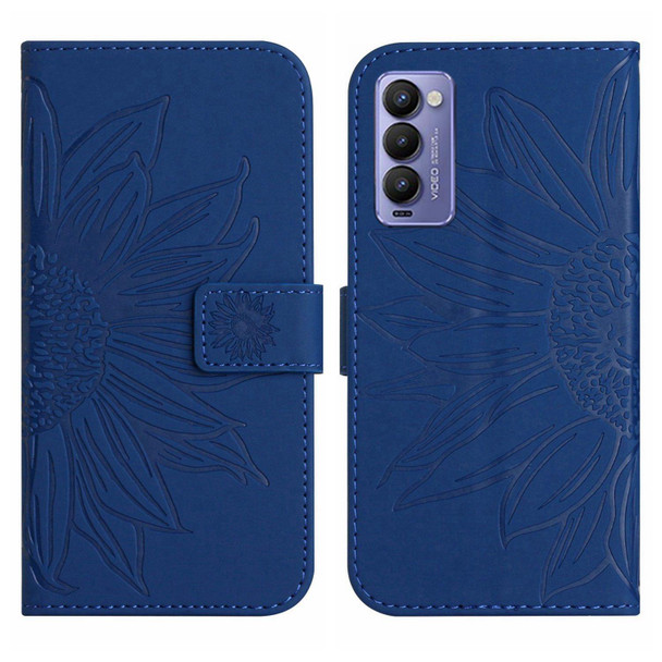 For Tecno Camon 18 / 18 P Skin Feel Sun Flower Pattern Flip Leatherette Phone Case with Lanyard(Dark Blue)