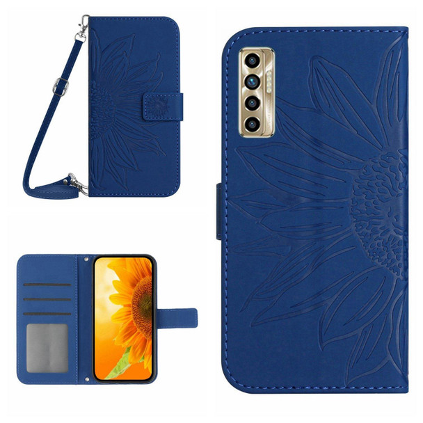 For Tecno Camon 17P Skin Feel Sun Flower Pattern Flip Leatherette Phone Case with Lanyard(Dark Blue)