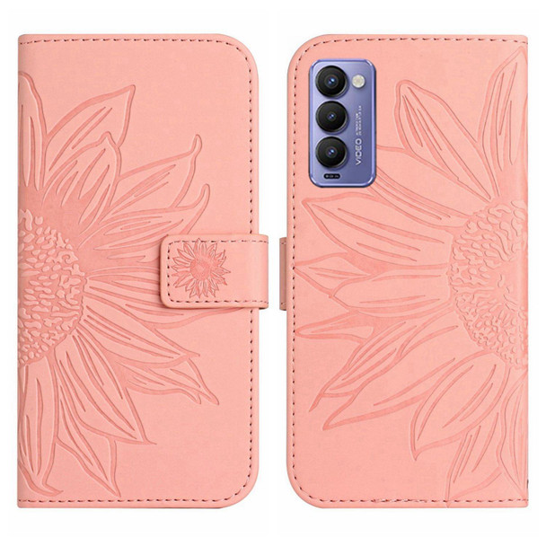 For Tecno Camon 18 / 18 P Skin Feel Sun Flower Pattern Flip Leatherette Phone Case with Lanyard(Pink)