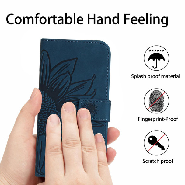For Tecno Camon 17P Skin Feel Sun Flower Pattern Flip Leatherette Phone Case with Lanyard(Inky Blue)